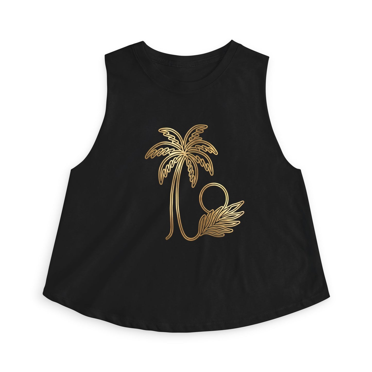 Palm Tree Sun Foil Crop Top — Tropical Gold Beach Tank