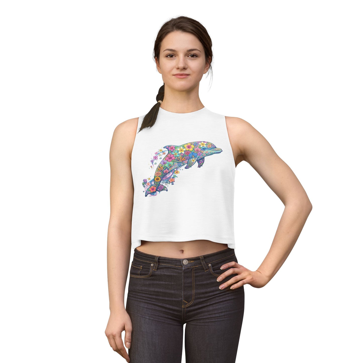 Floral Dolphin Crop Top — Women's Boho Summer Tank.
