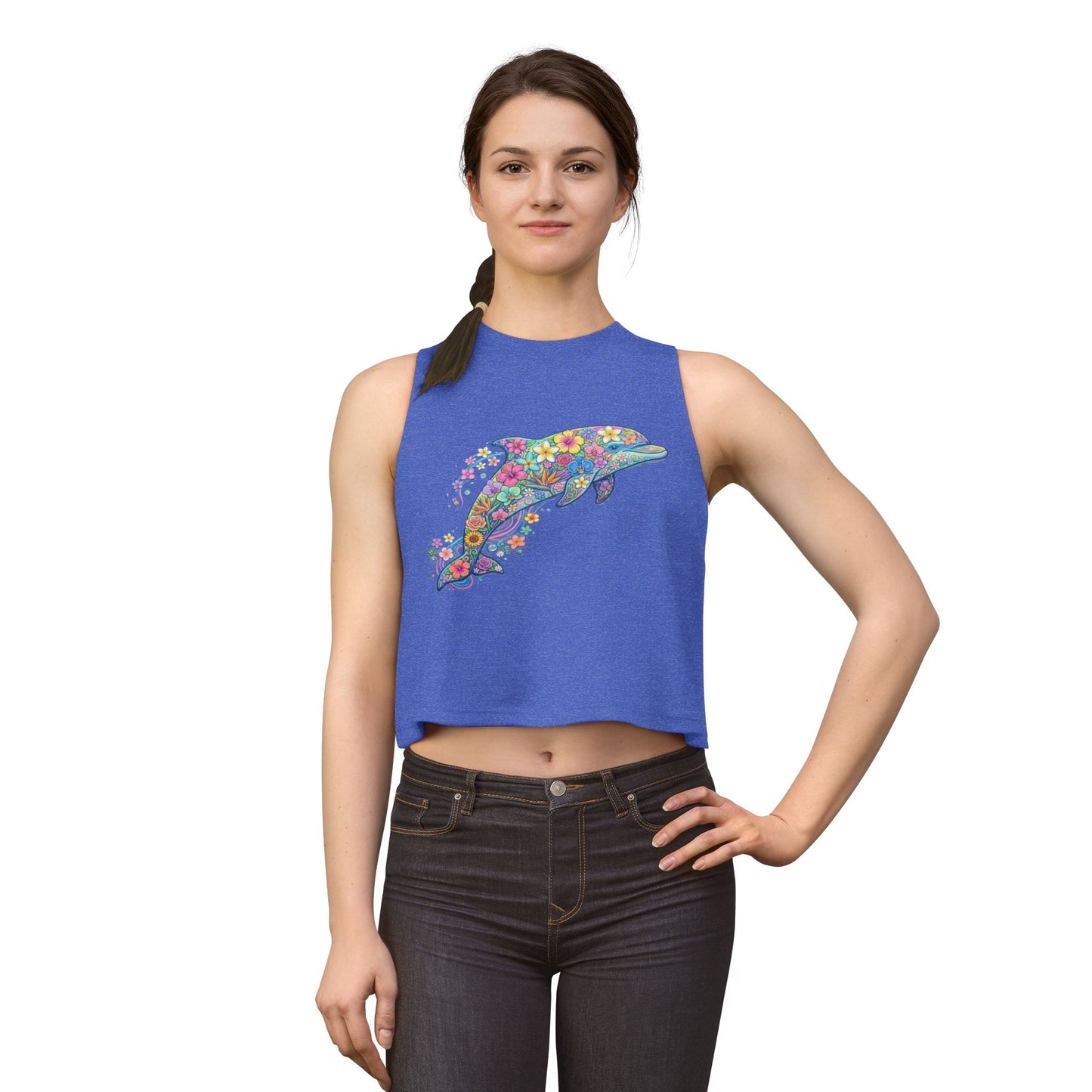 Floral Dolphin Crop Top — Women's Boho Summer Tank.