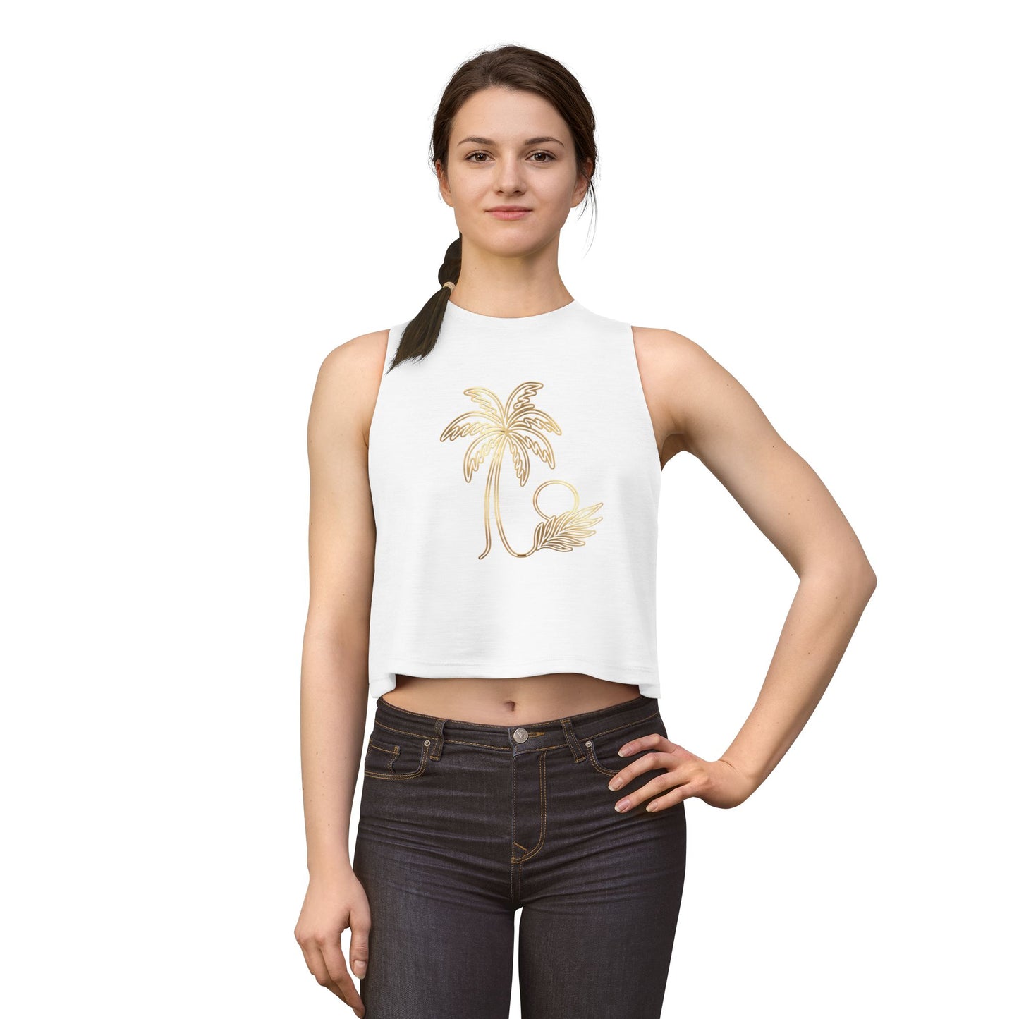 Palm Tree Sun Foil Crop Top — Tropical Gold Beach Tank
