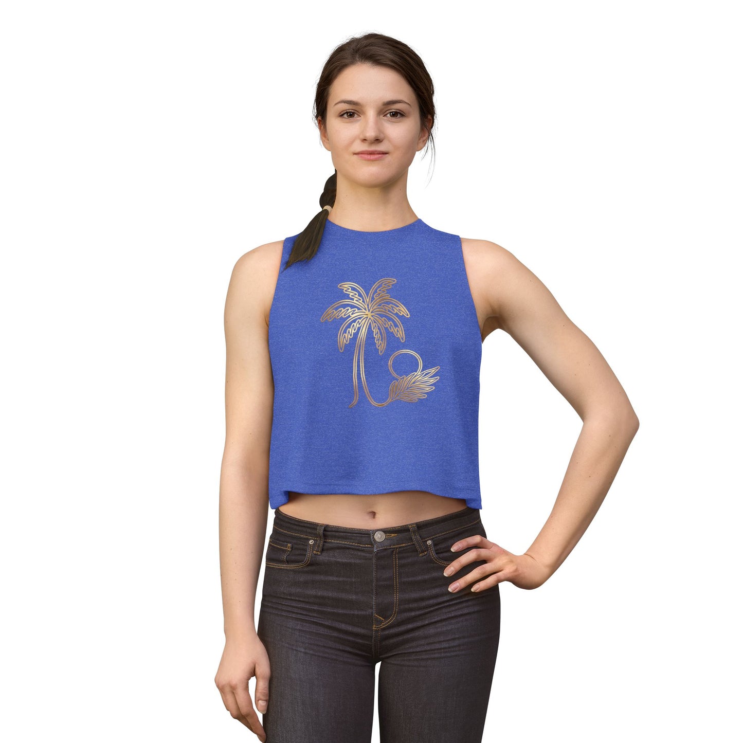 Palm Tree Sun Foil Crop Top — Tropical Gold Beach Tank