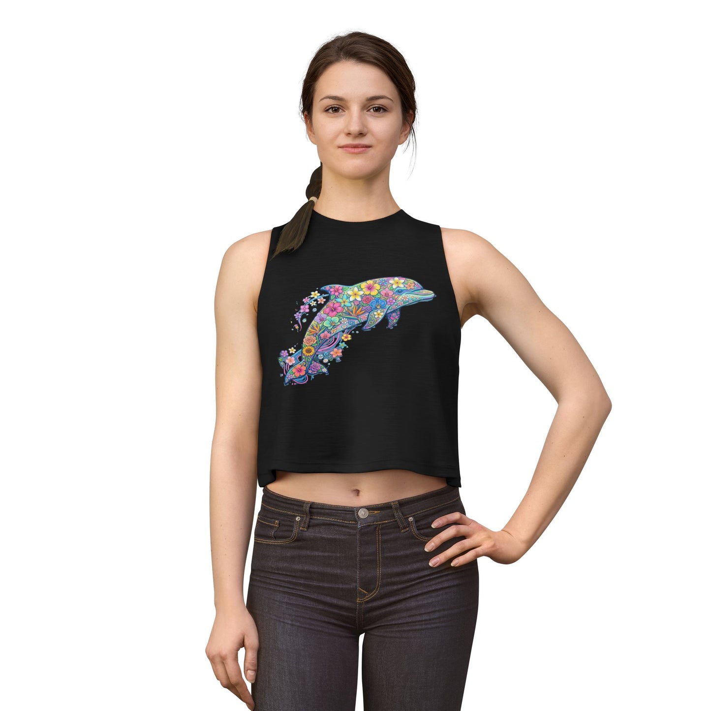 Floral Dolphin Crop Top — Women's Boho Summer Tank.