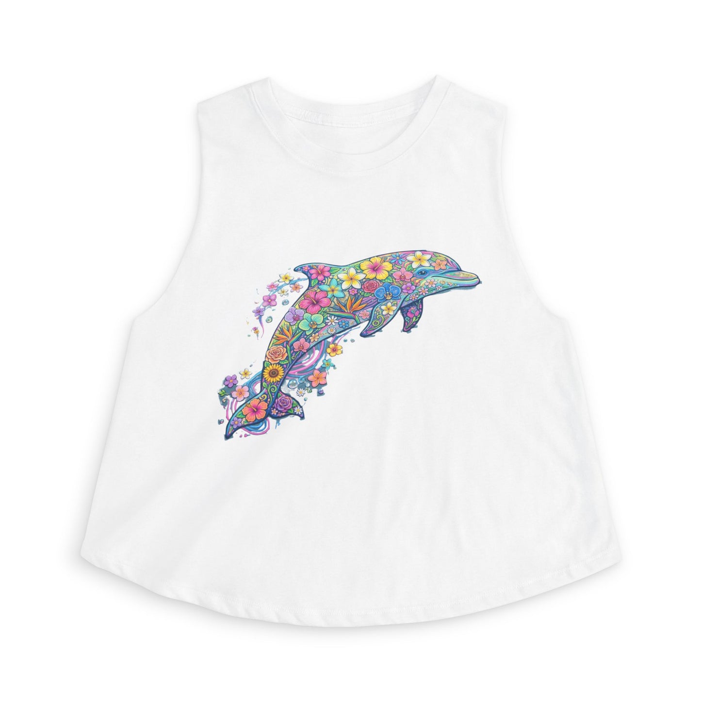 Floral Dolphin Crop Top — Women's Boho Summer Tank.