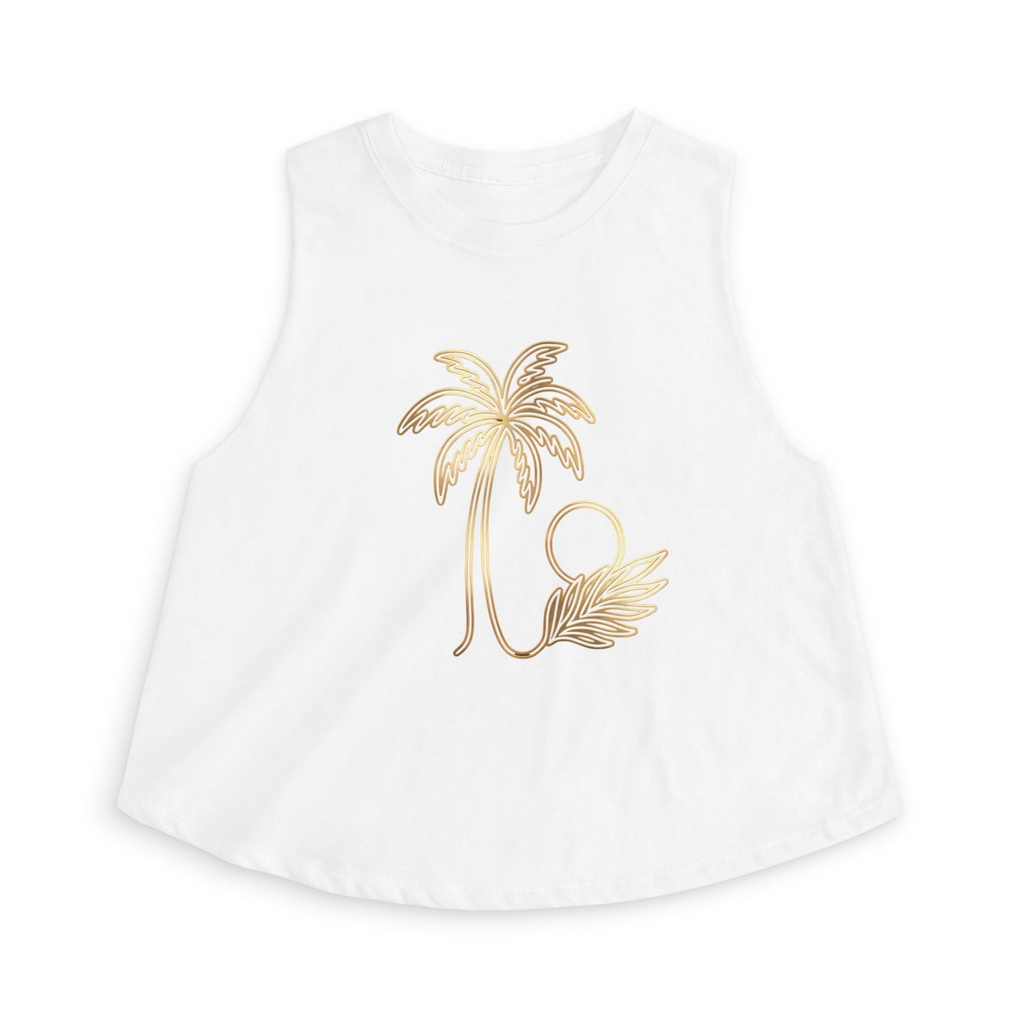 Palm Tree Sun Foil Crop Top — Tropical Gold Beach Tank