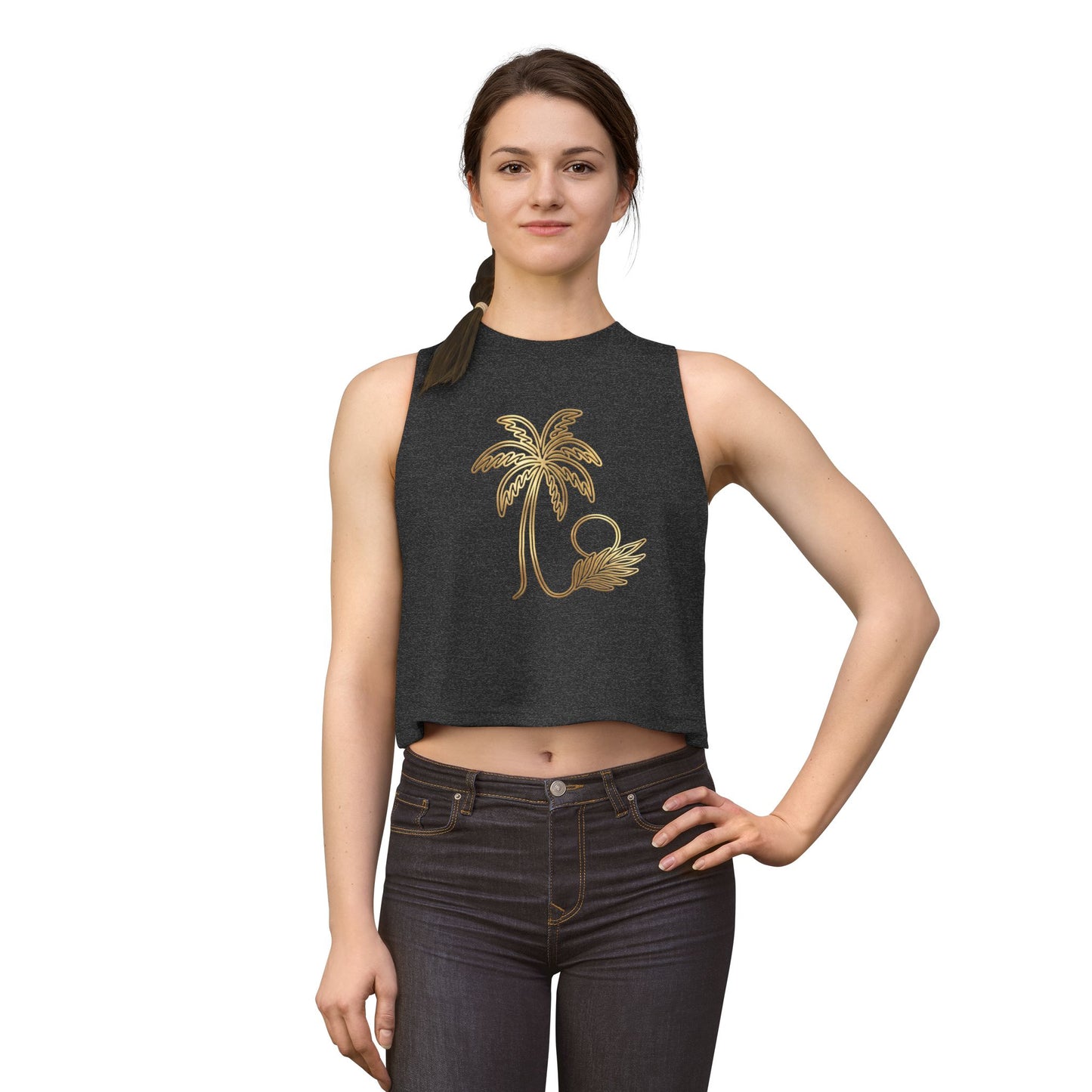 Palm Tree Sun Foil Crop Top — Tropical Gold Beach Tank
