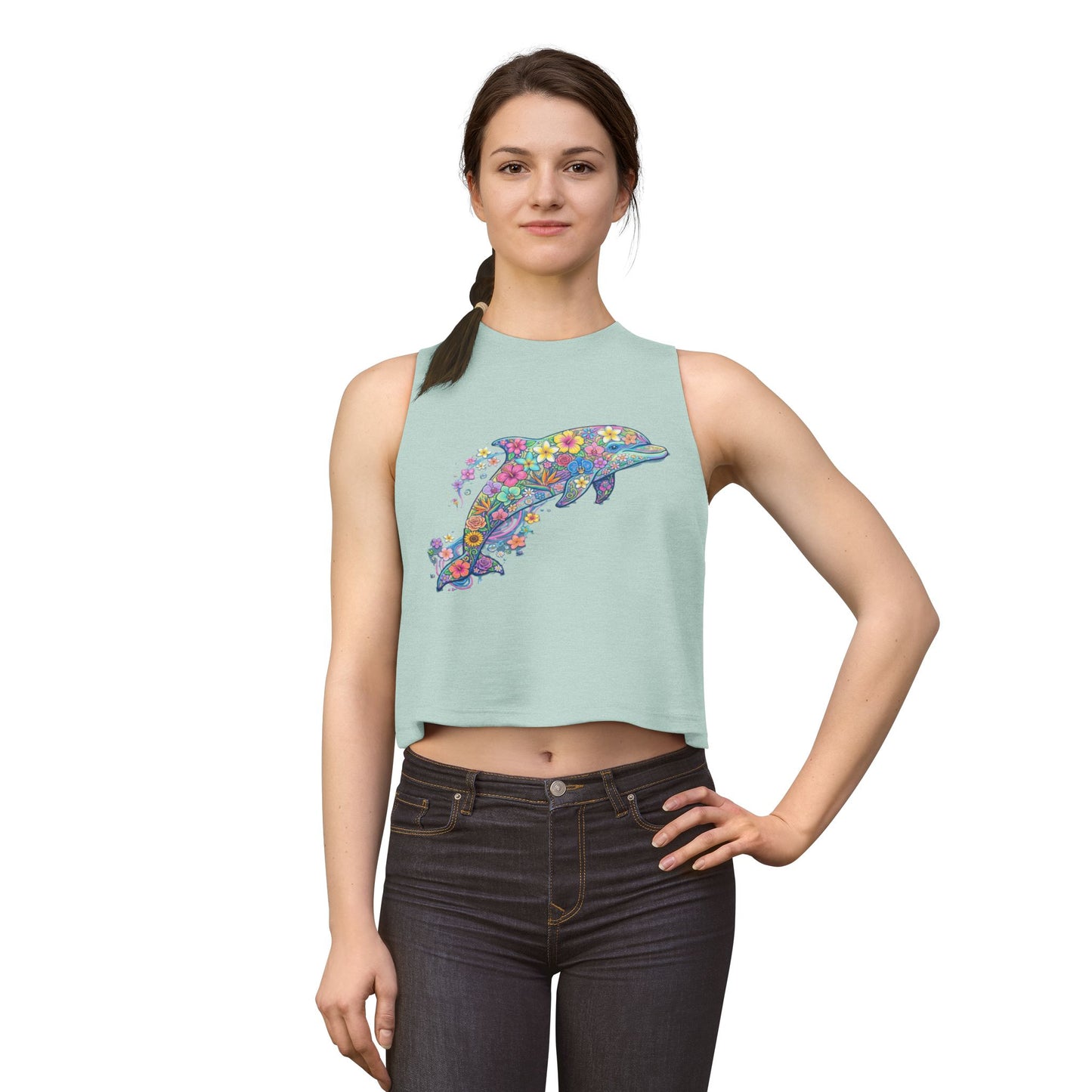 Floral Dolphin Crop Top — Women's Boho Summer Tank.