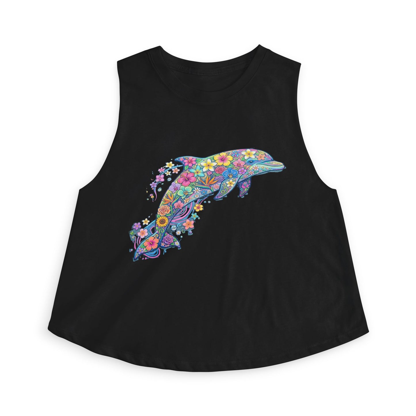 Floral Dolphin Crop Top — Women's Boho Summer Tank.