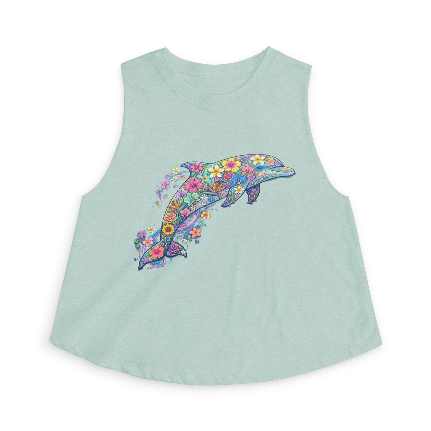 Floral Dolphin Crop Top — Women's Boho Summer Tank.